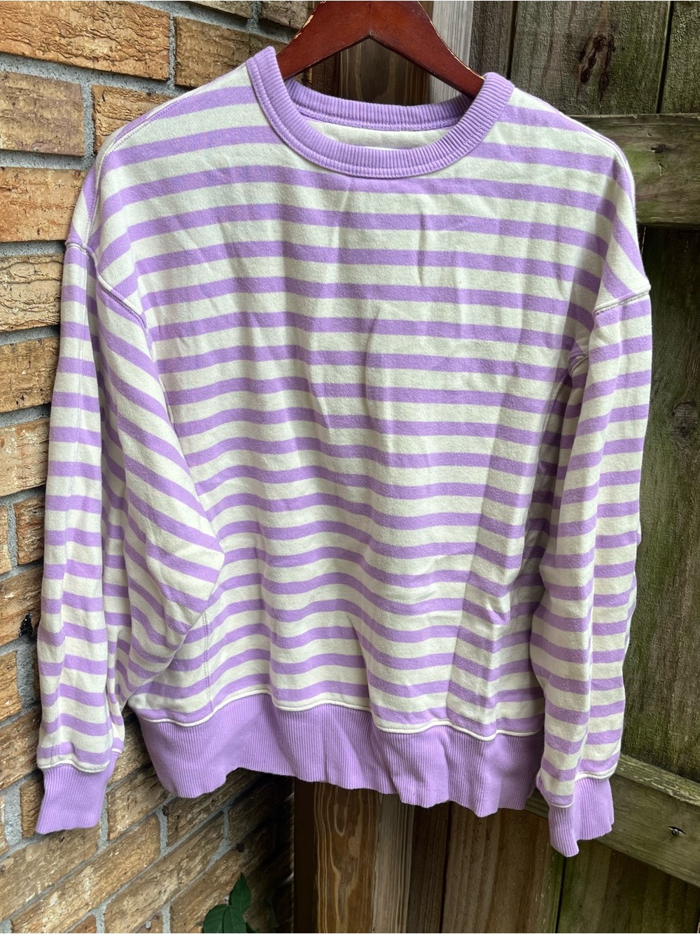 Aerie Oversized Lavender Striped Crewneck Sweatshirt